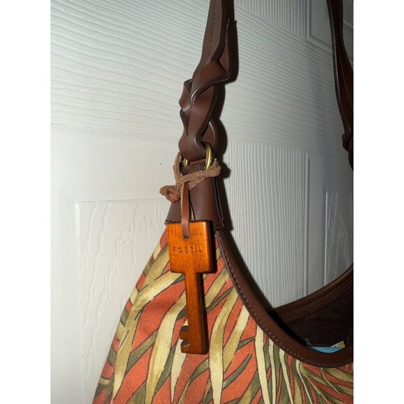 Fossil Caluso Top Zip Shoulder Bag With A Rust & Green Palm Leaf Print - Picture 3 of 14